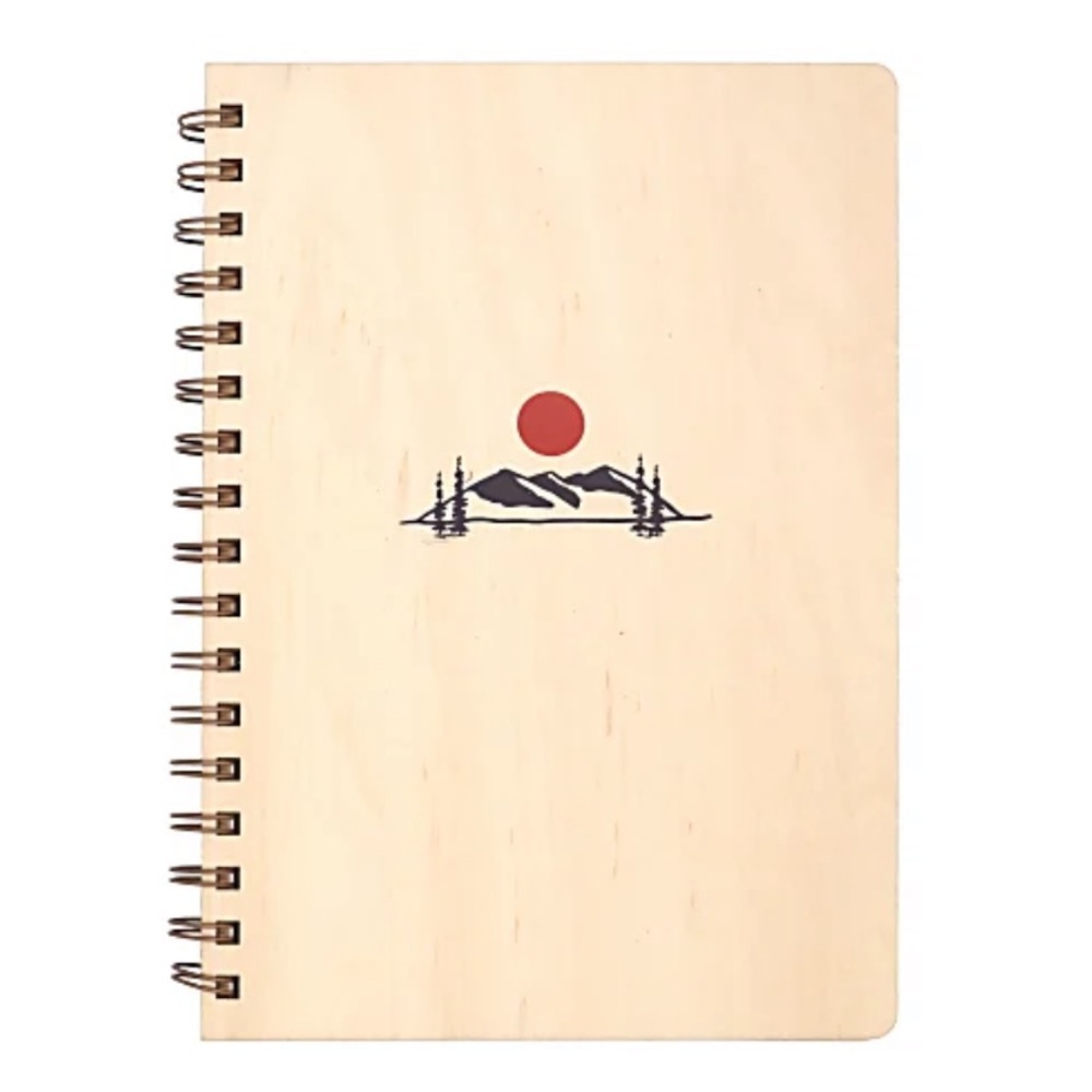 Denik Mountain Sunrise Wood Spiral Journal, 6-1/8" x 8-3/4", Ruled, Beige